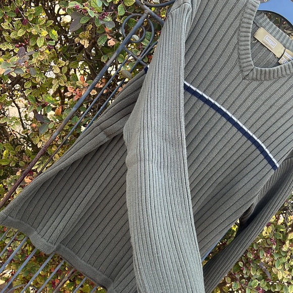 Haggar vintage cotton V-neck Sweater Large Olive Green/Navy stripe - Picture 4 of 7